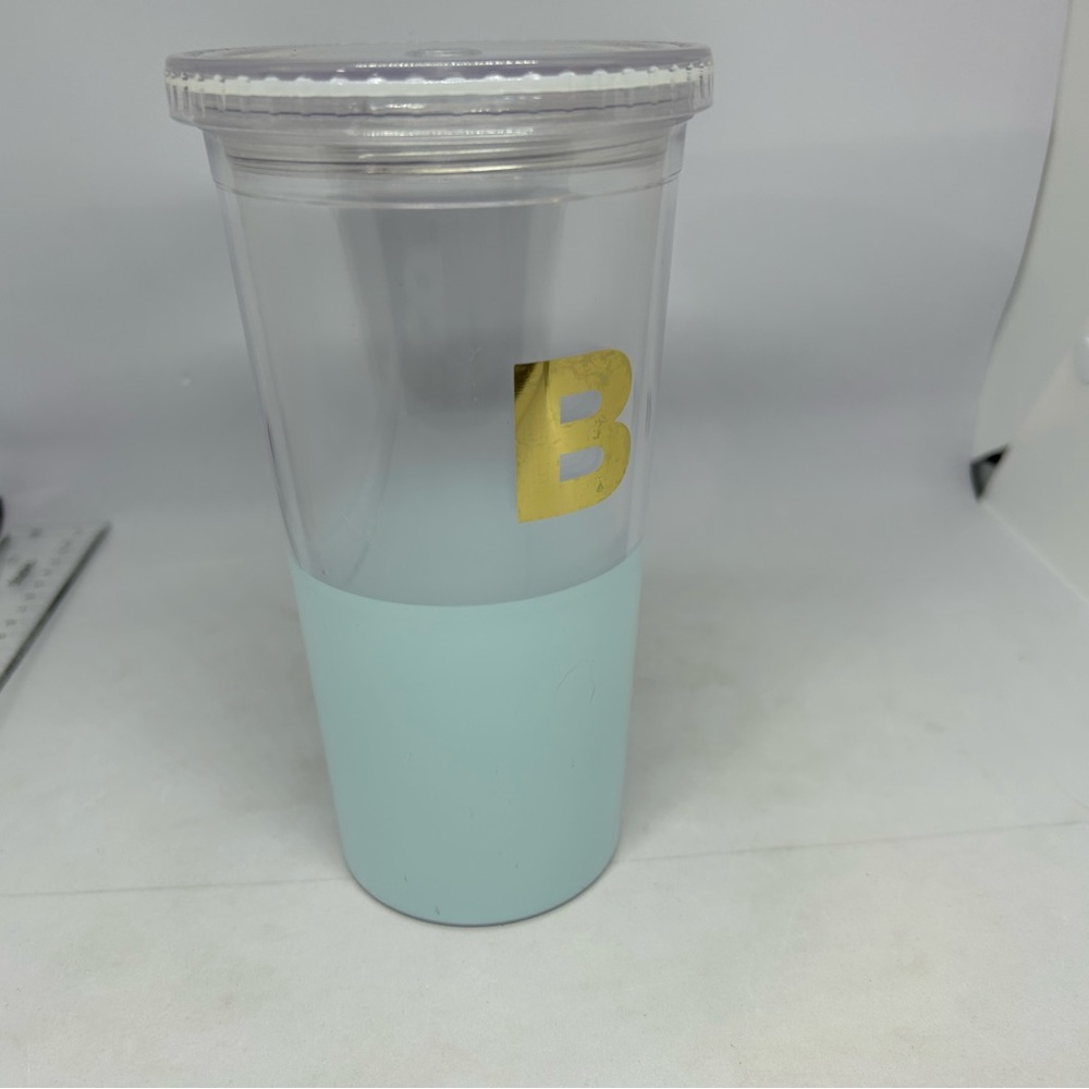 Kate Spade New York Clear w/Light‎ Blue Shade Gold "B" Stencil Tumbler
